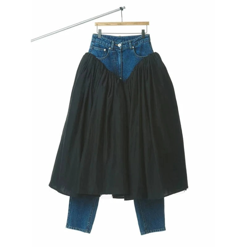 M / Black TWOTWINSTYLE New Style Slimming Straight High Waist Patchwork Pockets Denim Jeans For Women 2024