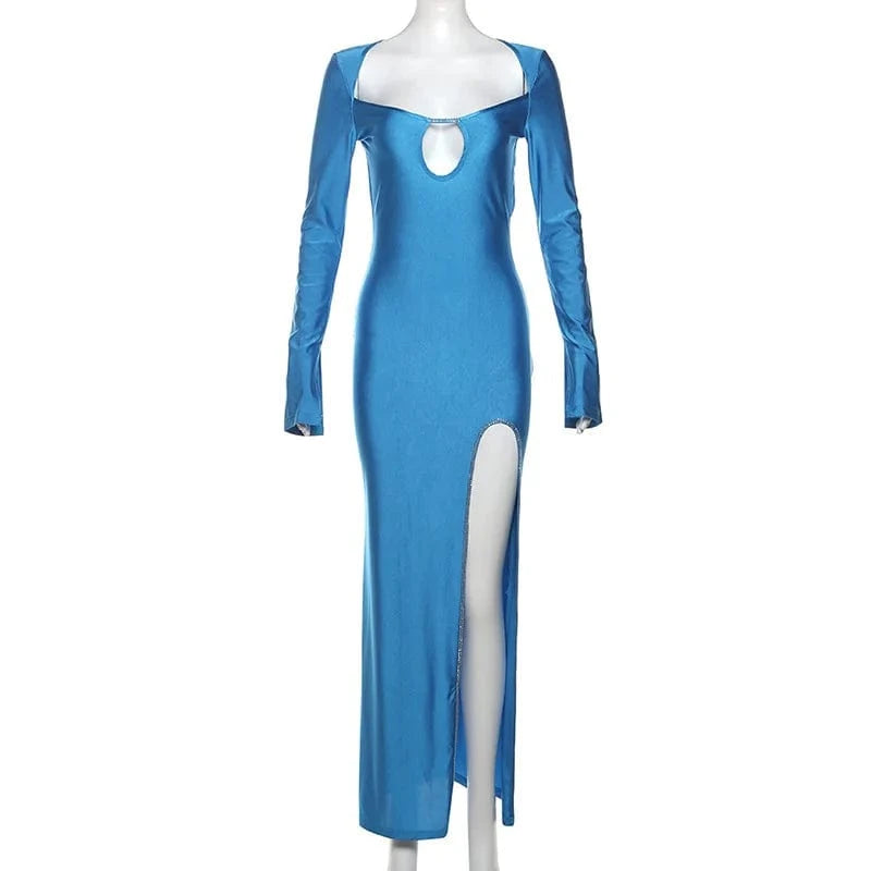 M / Blue 2024 Maxi Dress Ladies Elegant Streetwear Dresses Women Casual
