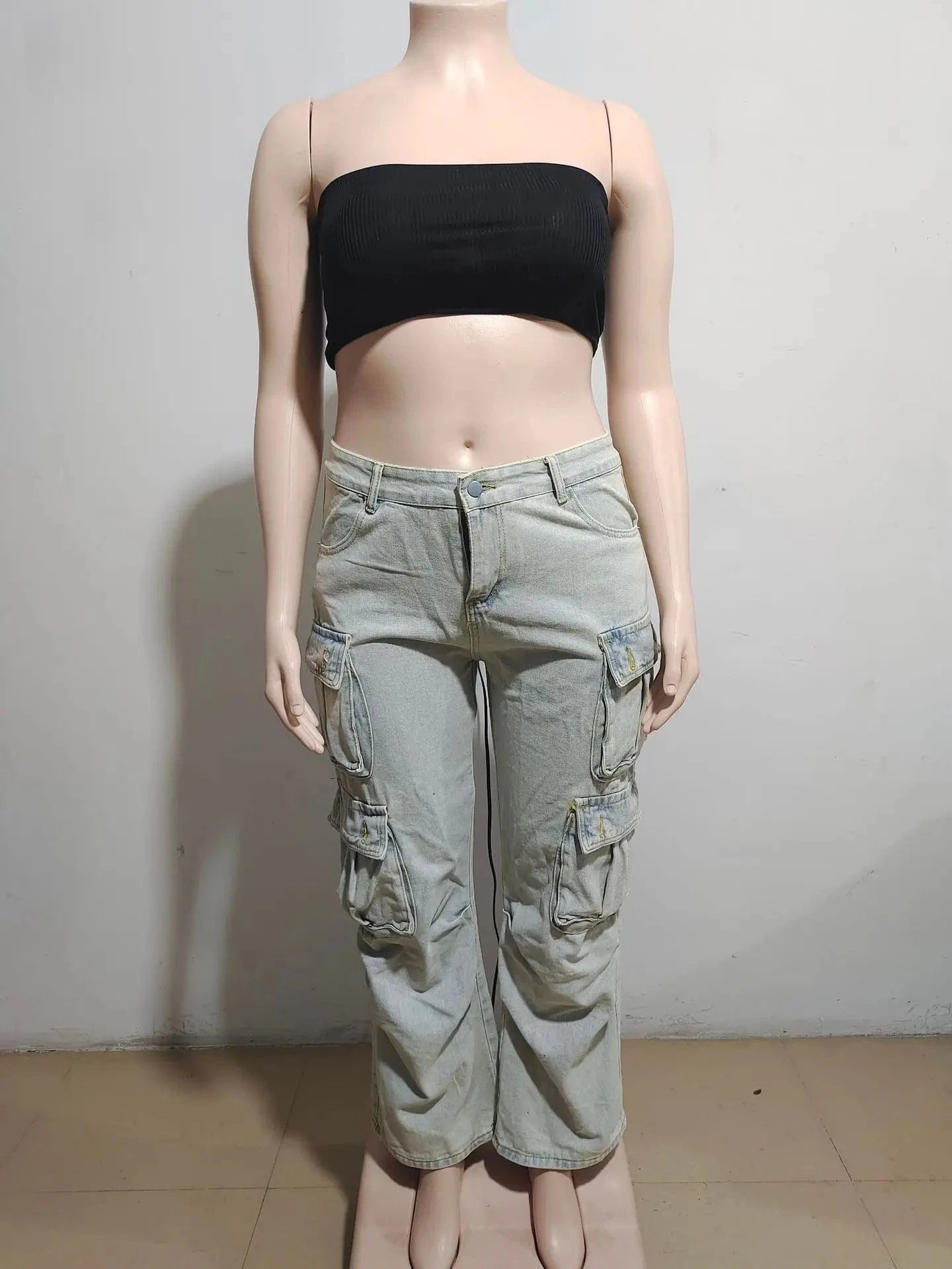 M / Blue Bomblook ASPT113 2024 Spring Retro Cargo Jeans Women Baggy Jeans Denim Jeans
