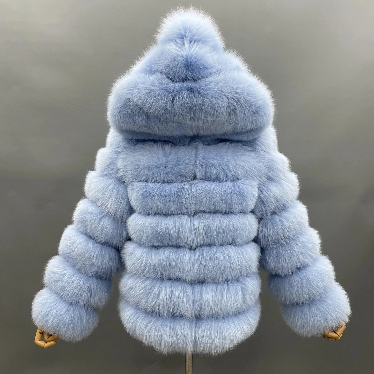 M / Blue Janefur new arriving cost-effective hot selling medium length hooded women fox fur coat