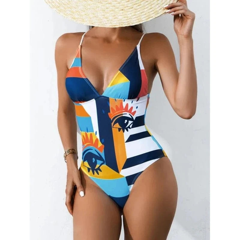 M / Blue JSN71003 2024 tendy sling bikini beachwear demon blue eyes monokini bathing suit pattern swimwear sexy women swimsuit