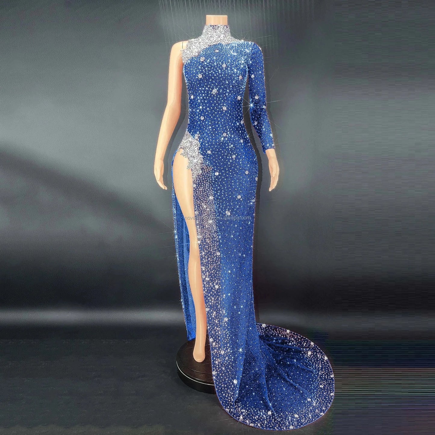M / Blue Wholesale Clothing Vendor Mint Stylish Maxi Dress With Long Sleeve Evening Dress One Shoulder Luxury Party Vetement Pour Femme