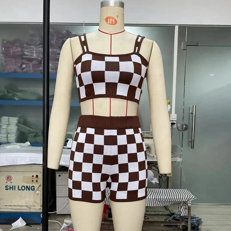 M / Brown Crochet Beachwear Sexy Women Vacation Outfits Two Piece Swimsuit Beach Cover Up Knitting Beach Skirt Set Swimwear Woman 2024
