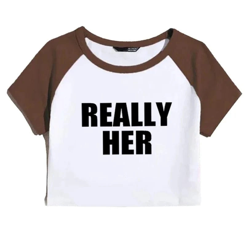 M / Brown White / Spandex / Polyester Bomblook Z808TP Top Selling Letter Pattern Printed Crew Neck Crop Top Selling Products 2024 Women Short Sleeve Top Streetwear