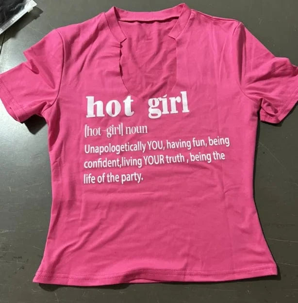 M / C319TP03 rose red / Spandex / Polyester Bomblook C319TP03 2024 Summer Notched Neck Hot Girl Letter Print T Shirt Crop Top Women Tees Ladies Casual Short Sleeve Tees