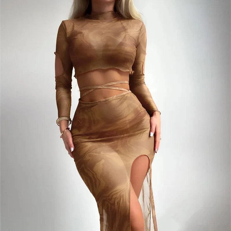 M / Coffee 2024 New Arrival Hot selling Stock Woman's 4 Pieces Bikini with Cover up Dress Swimwear Woman Trend Separate swim dress