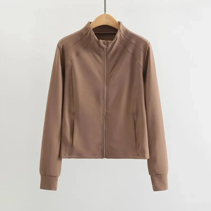 M / coffee Hot selling 2024 new Women Front Zipper Compression Thermal Fleece Running Fitness Jacket