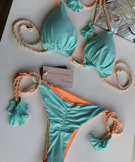 M / Color 7 2024 Thong Bikini Set Swimsuit Woman Sexy Bathing Suits Two Piece Bikinis Triangle Bandage Female Beachwear