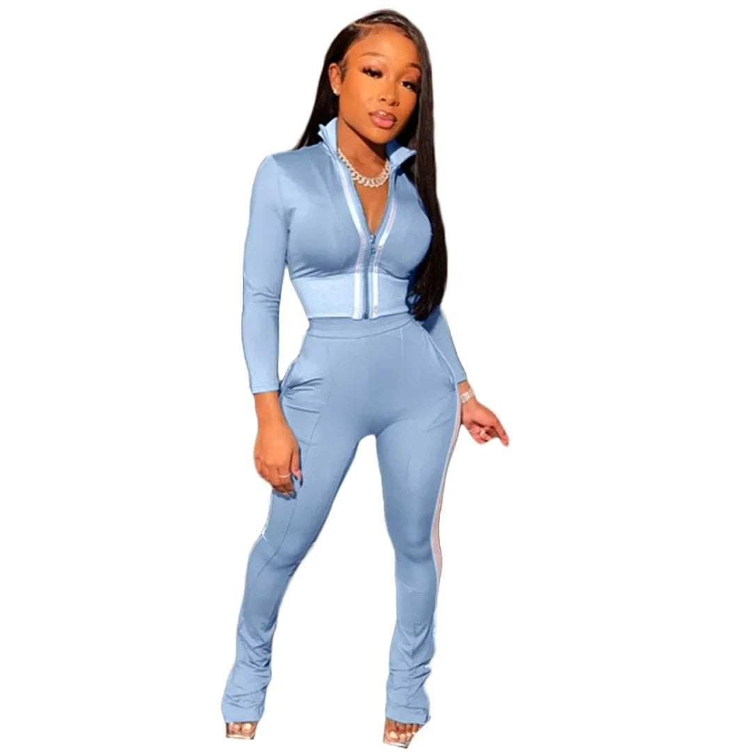 M / color 7 Custom LOGO spring 2023 Women Clothes Casual Jogging 2 Piece Set Long Sleeve Solid Sports Two Piece Pant Sets For Women Clothing