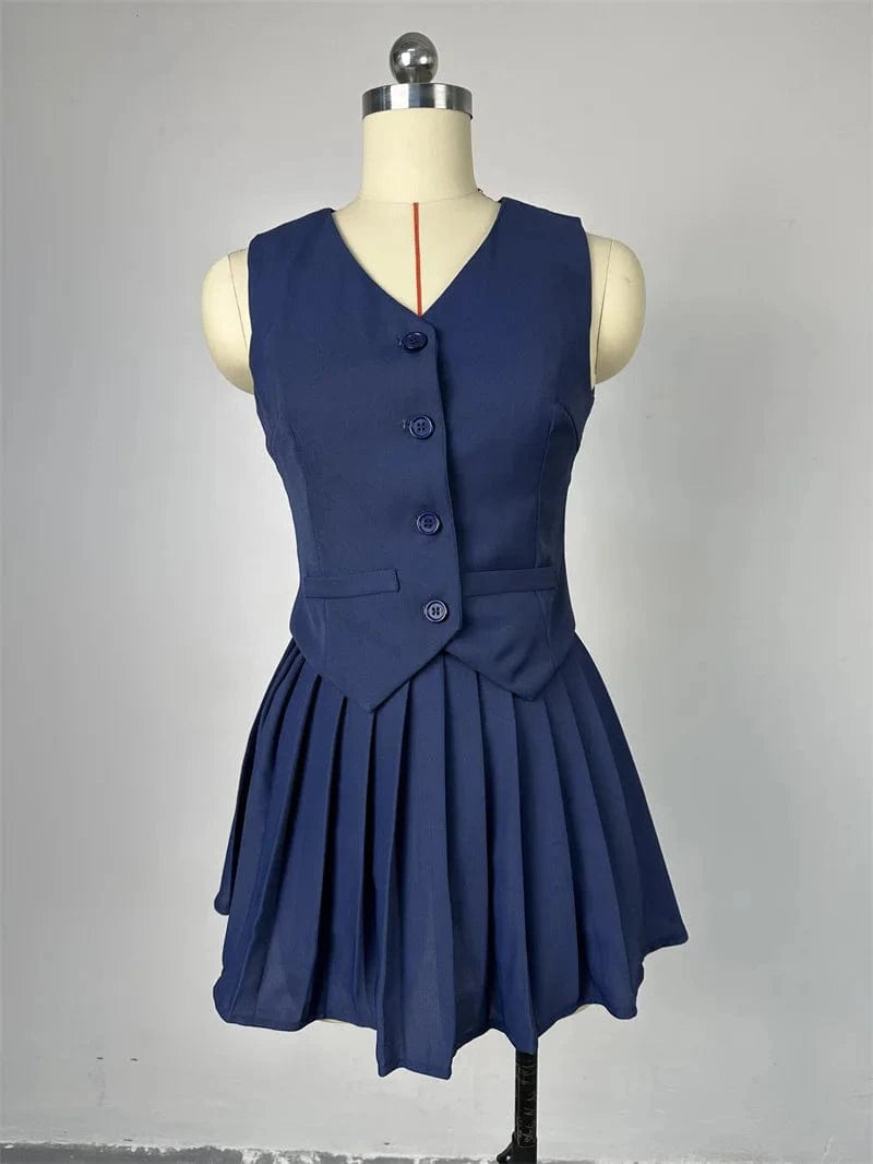 M / Dark blue 2024 Best Seller Solid Color Sleeveless Bodycon Sexy Tube Top Two Piece Skirts Set