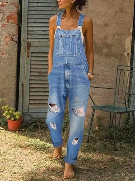 M / E Latest Hot Selling Fashion Versatile Jean Jumpsuits Women Wide Leg Overalls Loose Strap 5XL Pants Denim Jumpsuit Women