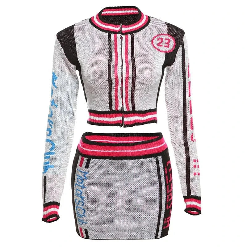 M / Fuchsia W23S36911 Trendy new design spring clothes 2024 fashion streetwear sexy knitted mini skirt 2 piece set women casual women's sets