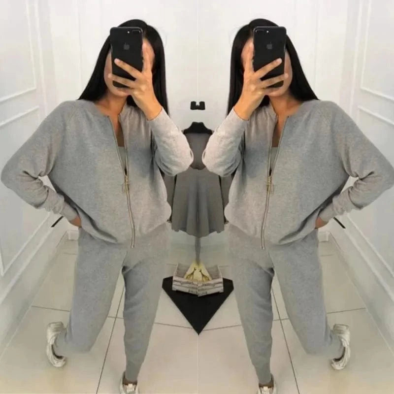 M / Gray 2024 New arrivals women long sleeve zipper cardigan and tank set sweater pants set women 3 piece cardigan set