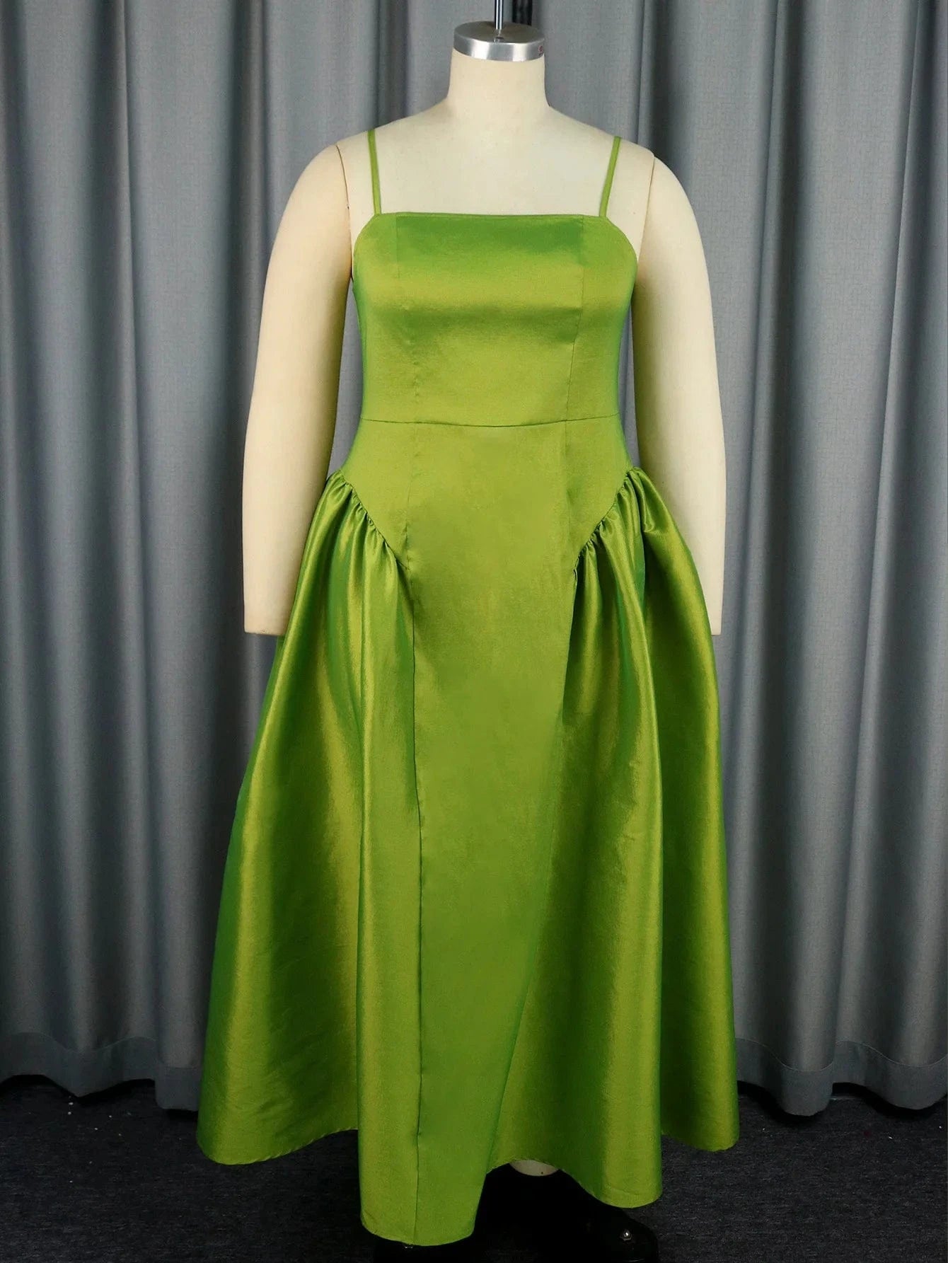 M / Green 2024 New Arrivals Casual Dresses Women Big Swing Strap Pleated Dress Solid Color Summer Slip Dresses