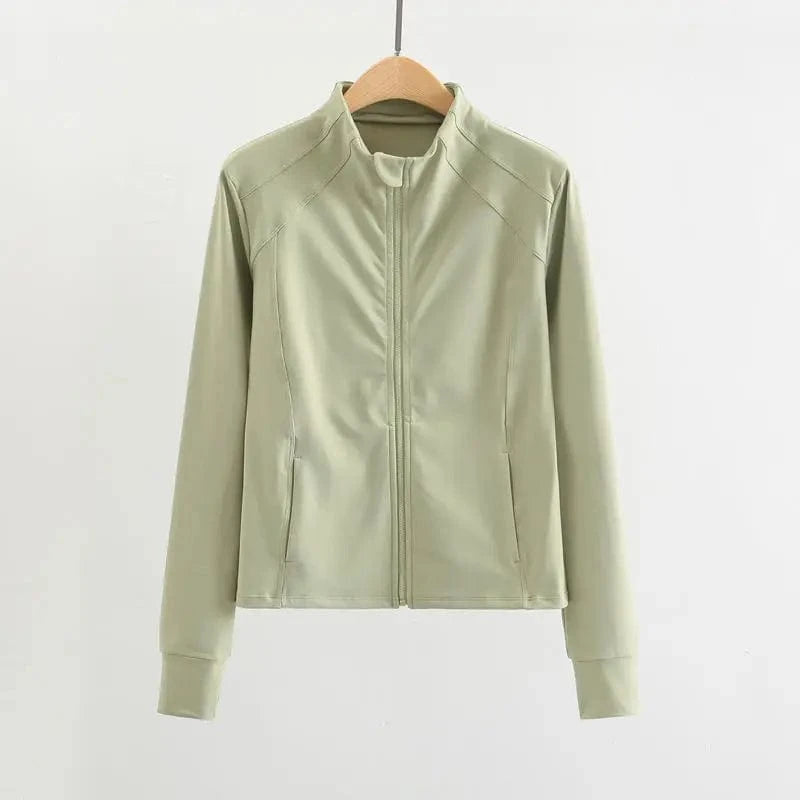 M / Green Hot selling 2024 new Women Front Zipper Compression Thermal Fleece Running Fitness Jacket