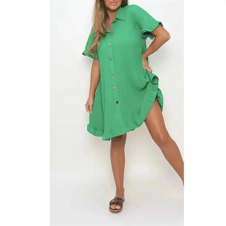 M / Green Summer fall 2024 solid color shirt skirt ruffled sleeves irregular shirt causal dress