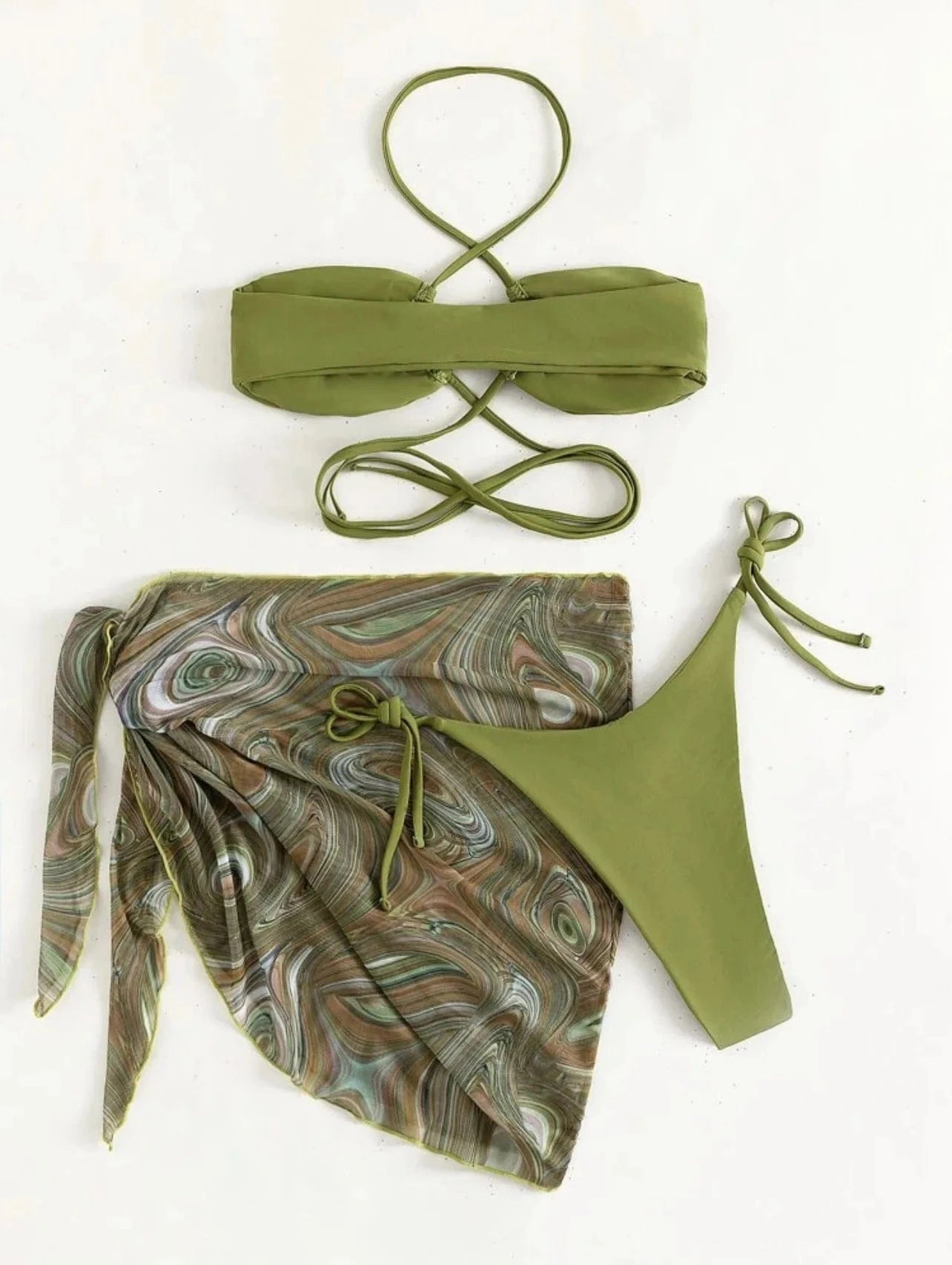 M / Green TW75001 wholesale 2024 summer bathing suits beach wear  swimwear mature women sexy bikini set 3 piece swimsuit cover up dresses