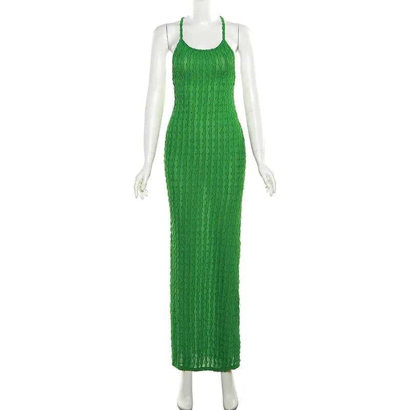 M / Green Weird Puss Cross Bandage Women Maxi Dress Vestidos Backless Sleeveless Summer Sexy Elegant Party Bodycon Beach Night Club Dress