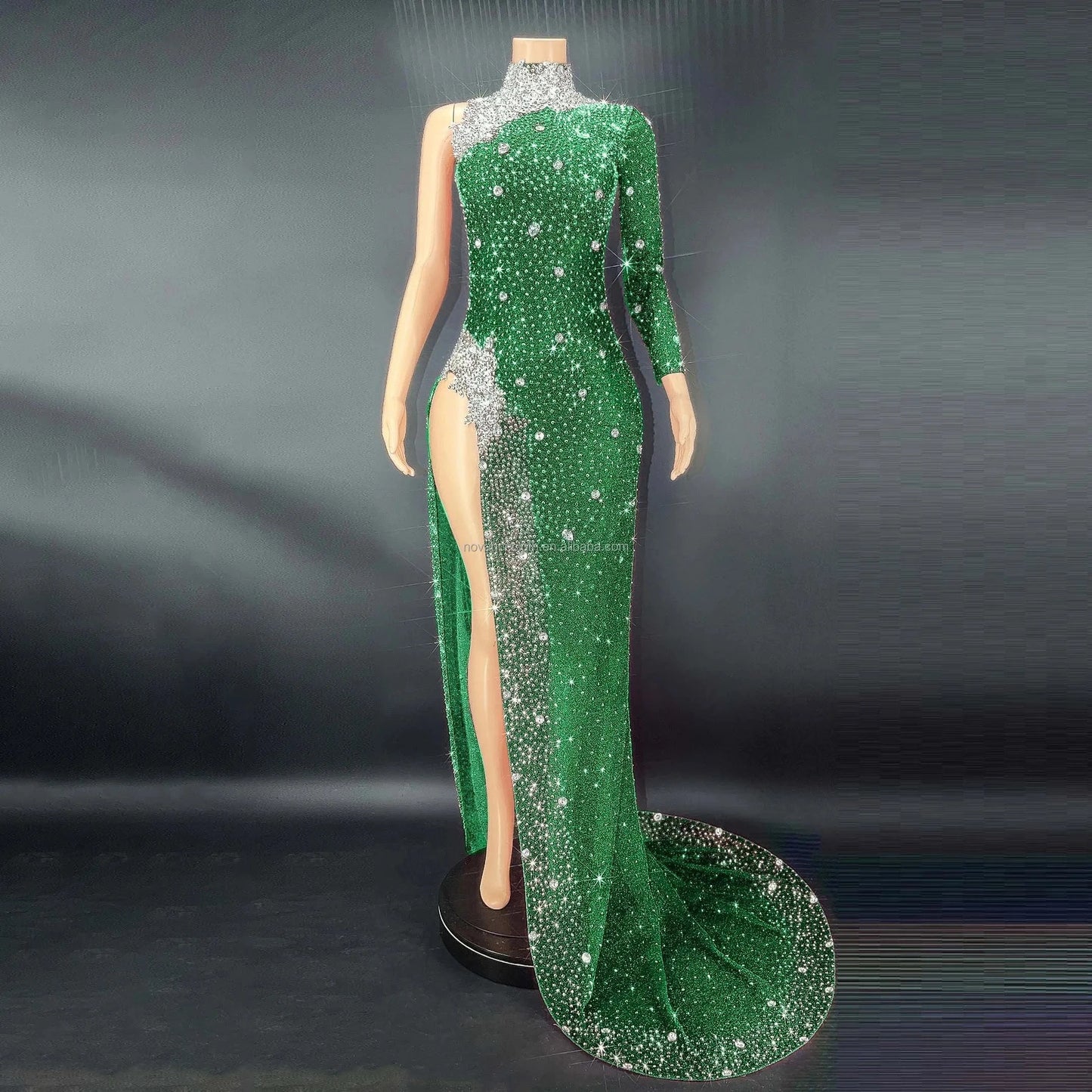 M / Green Wholesale Clothing Vendor Mint Stylish Maxi Dress With Long Sleeve Evening Dress One Shoulder Luxury Party Vetement Pour Femme