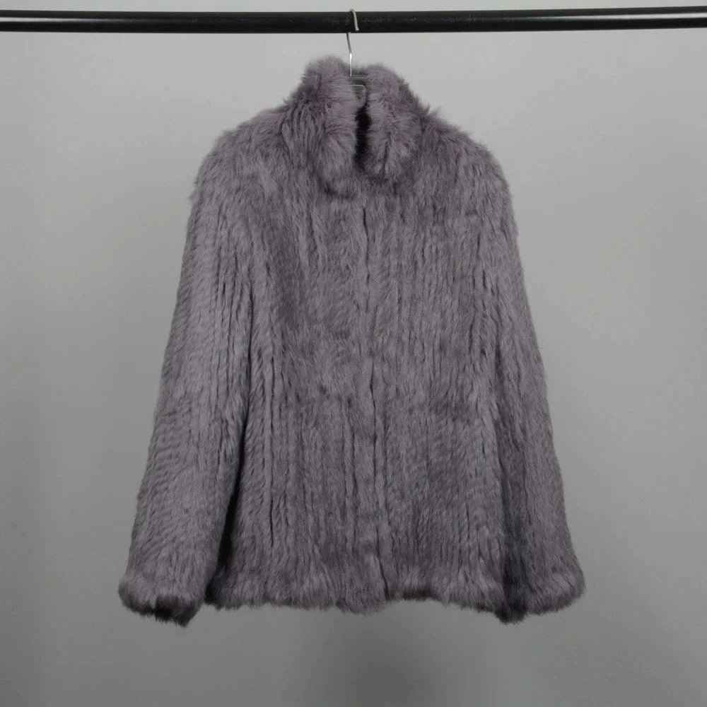 M / Grey New Thick Knitted Real 100% Genuine Rabbit Fur Coat Women's Winter Outwear Fashion Style Ladies Jackets