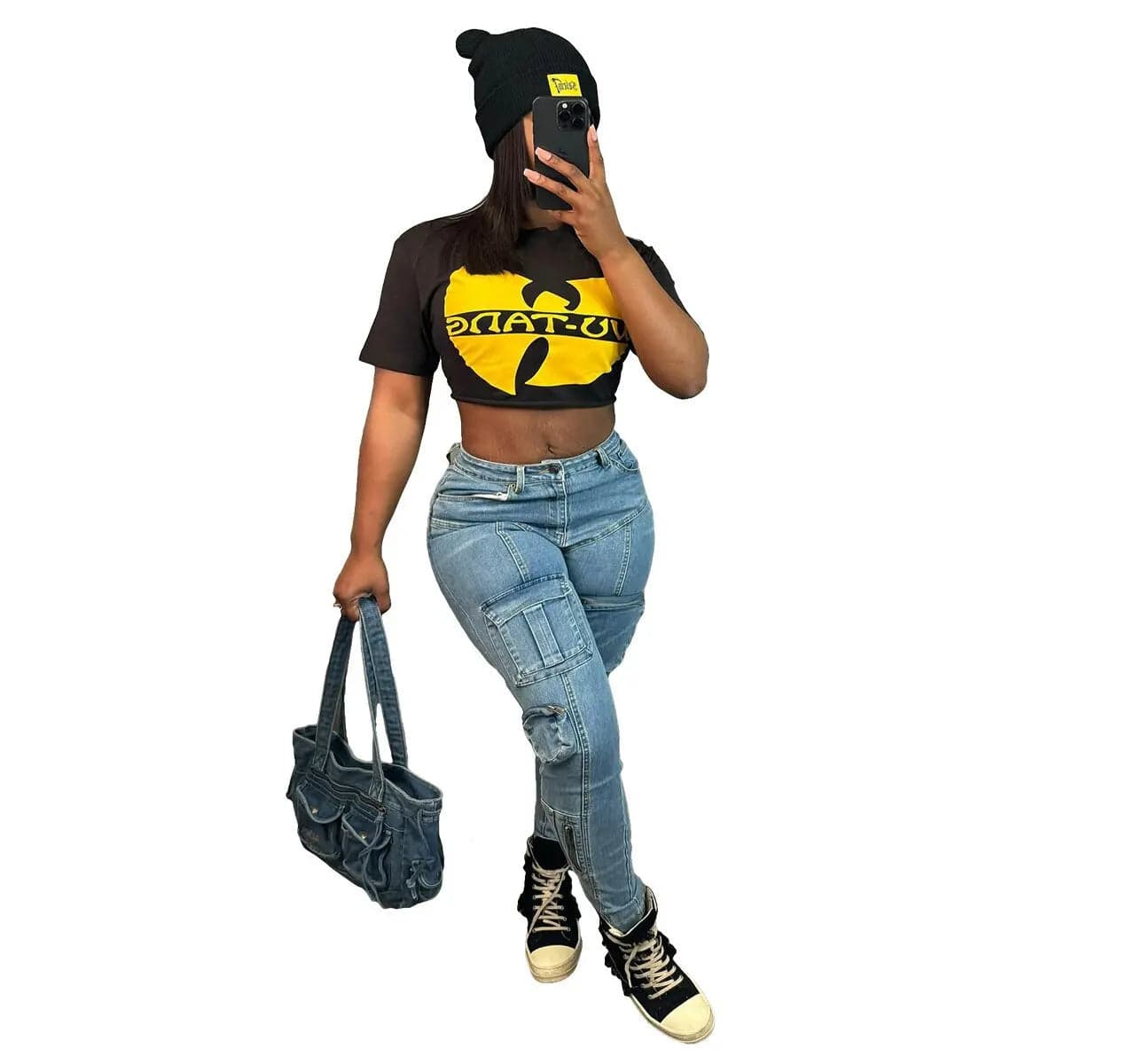 M / Light Blue 2024 Trend Retro Blue Casual Denim Jean Women High Stretch Skinny Jean Trousers Fashion Pocket Elastic Bottoms Cargo Pants