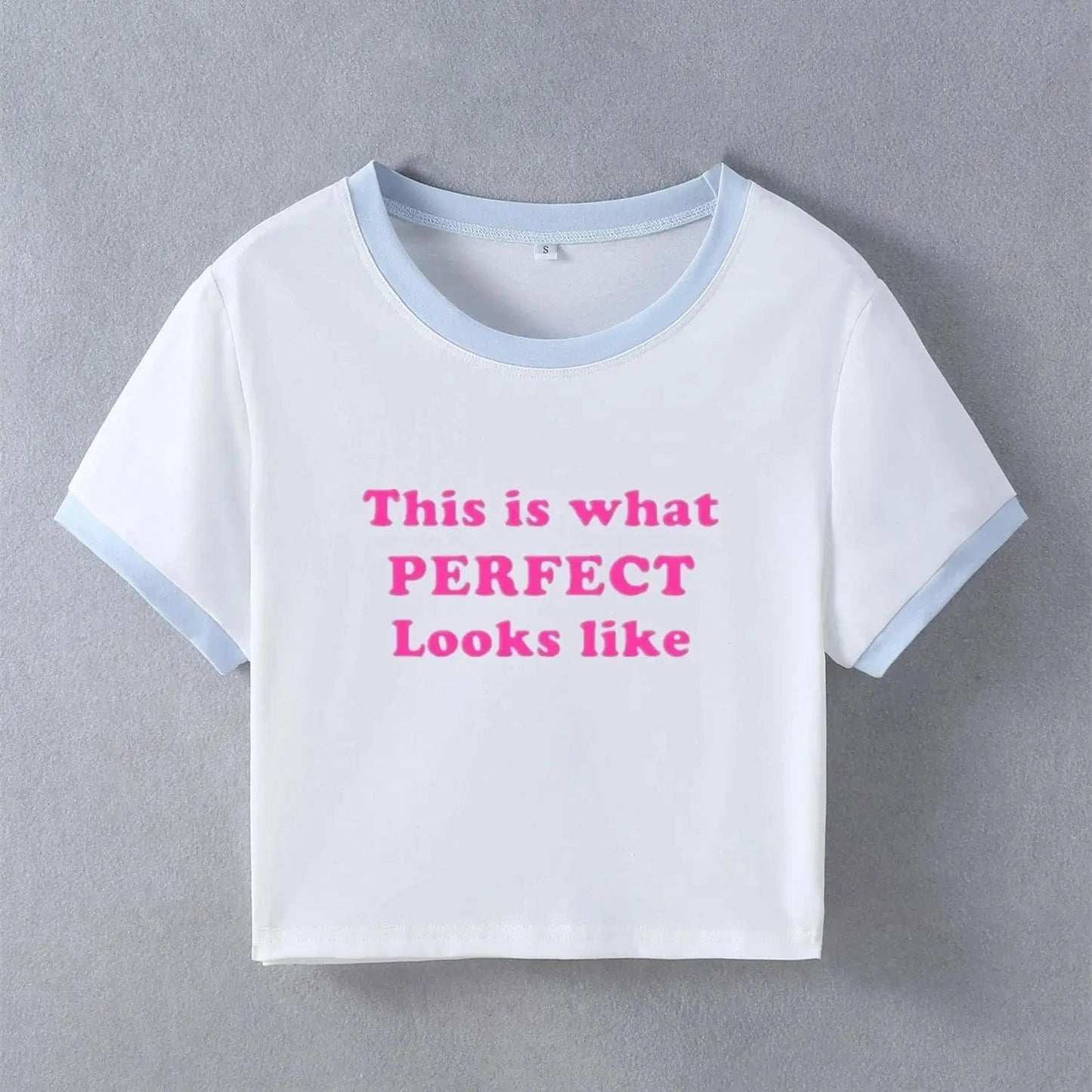 M / Light Blue / Spandex / Polyester Bomblook Z703TP Summer Y2K Crop Tops Short Sleeve Clothes Tank Tops Casual Streetwear Print T-shirt For Women 2024