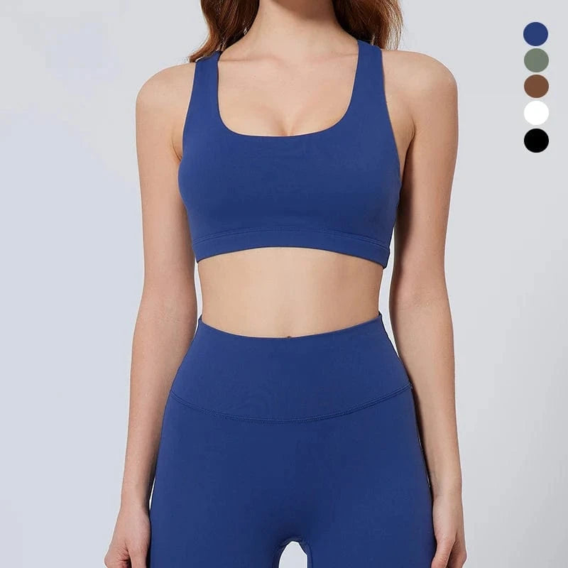 M / NAVY Blue 2024 Gym Wear Breathable Fitness Workout Cross Back Yoga Bra Womens Activewear Crop Tops  Fitness Top Lady Sports Bra For Women