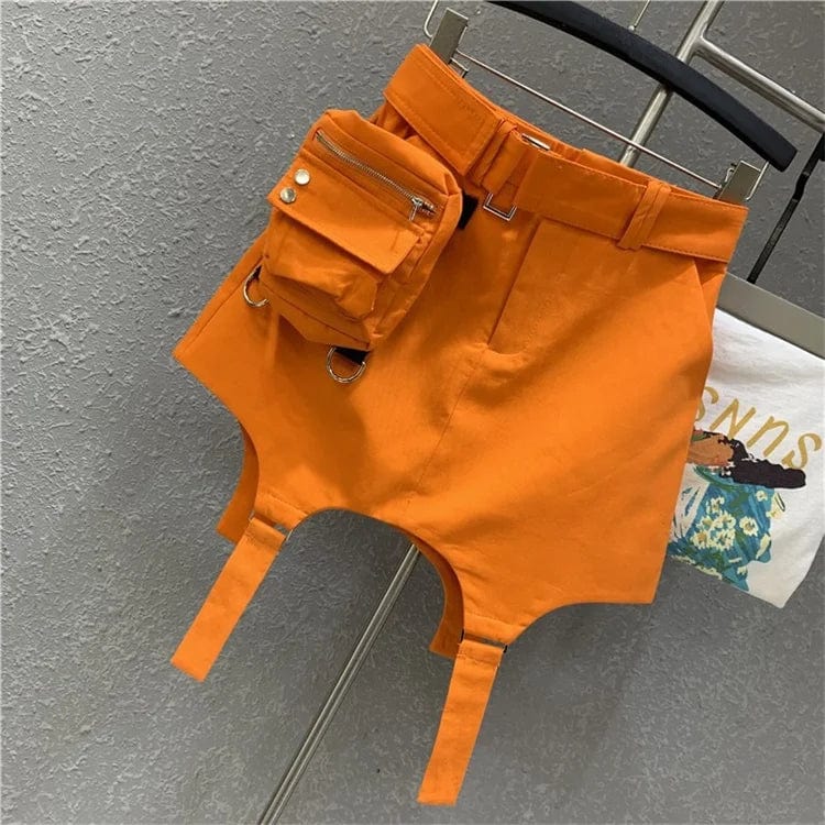 M / Orange Orange Skirt Women 2024 Summer New High Waist Casual Sports Skirts Sexy A- Line Short Skirt Femme With Belt