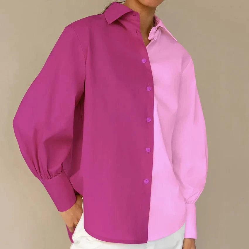 M / Pink 2024 Autumn New Trendy Work Leisure Button Down Panelled White Blouse Shirt