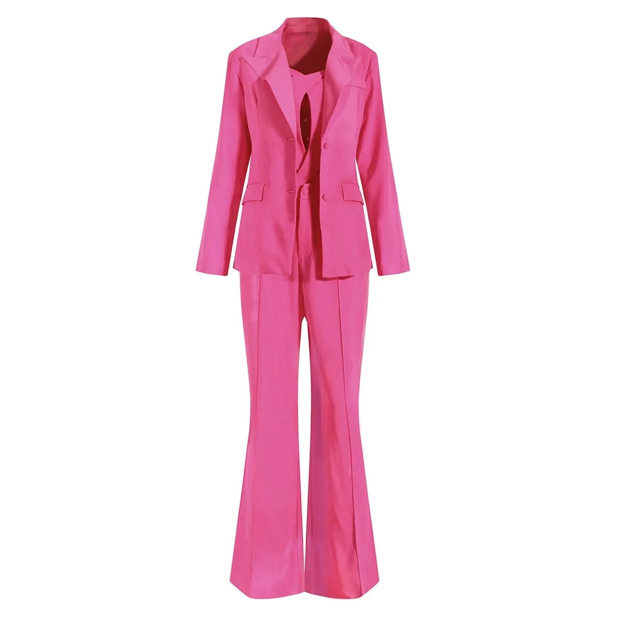 M / Pink OUDINA Women's Tuxedo Celebrity Style Sexy Tops Flared Pants Blazer 2 Piece Sets Blazers Women Suits