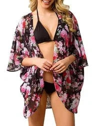 M / Purple Floral Kimono beach cover up Kimono Beach Custom Blue Casual Floral Bohemian Women Short Kimono Beach Cover Up Dress For Bikini Wrap