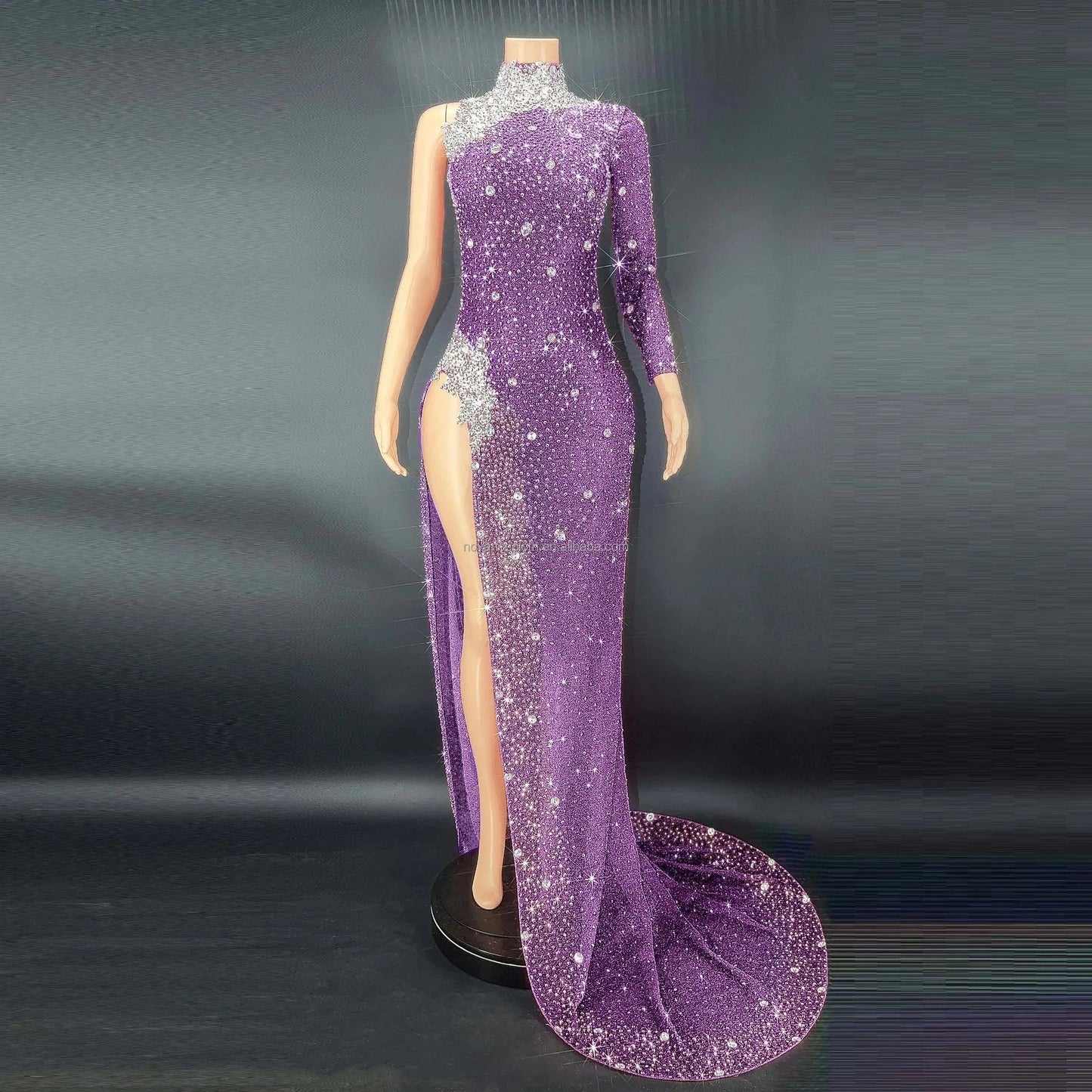 M / Purple Wholesale Clothing Vendor Mint Stylish Maxi Dress With Long Sleeve Evening Dress One Shoulder Luxury Party Vetement Pour Femme