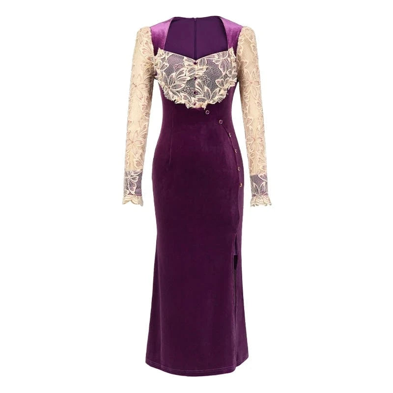 M / Purple ZYHT 20985 Low MOQ Custom Luxurious Dresses 2024 Bodycon Long Classy Women Elegant Sexy Velvet Long Sleeve Dress