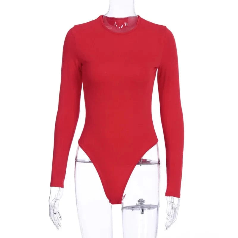 M / Red DAMOCHIC Wholesale Long Sleeve Bodysuit Women One-Piece Round Neck Bodysuit Tops Fall Solid Color Slim Seamless Bodysuits 2024