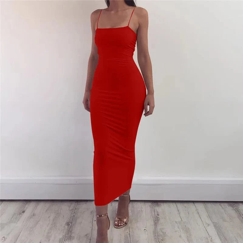 M / Red Wholesale Summer Sexy Night Club Party Dress Women Sleeveless Backless Solid Bodycon Straps Casual Dresses