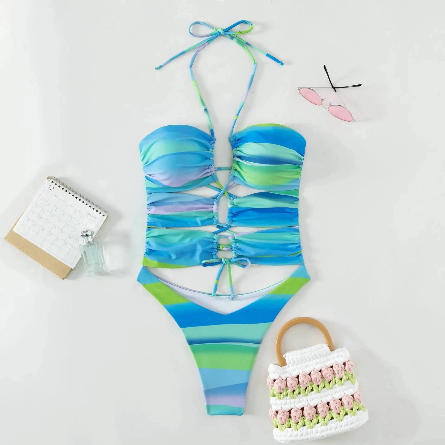M / Stripes DAMOCHIC Thong One Piece Swimwear Gradient Brazilian One Piece Swimsuit String Monokini Cut Out Lace-Up Bikini Monokini 2023