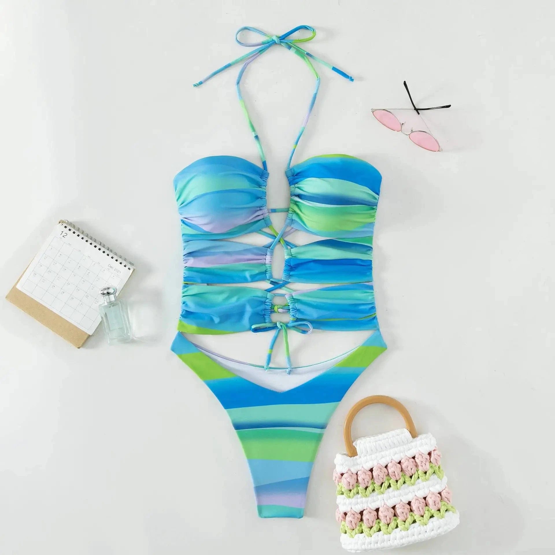 M / Stripes DAMOCHIC Thong One Piece Swimwear Gradient Brazilian One Piece Swimsuit String Monokini Cut Out Lace-Up Bikini Monokini 2023