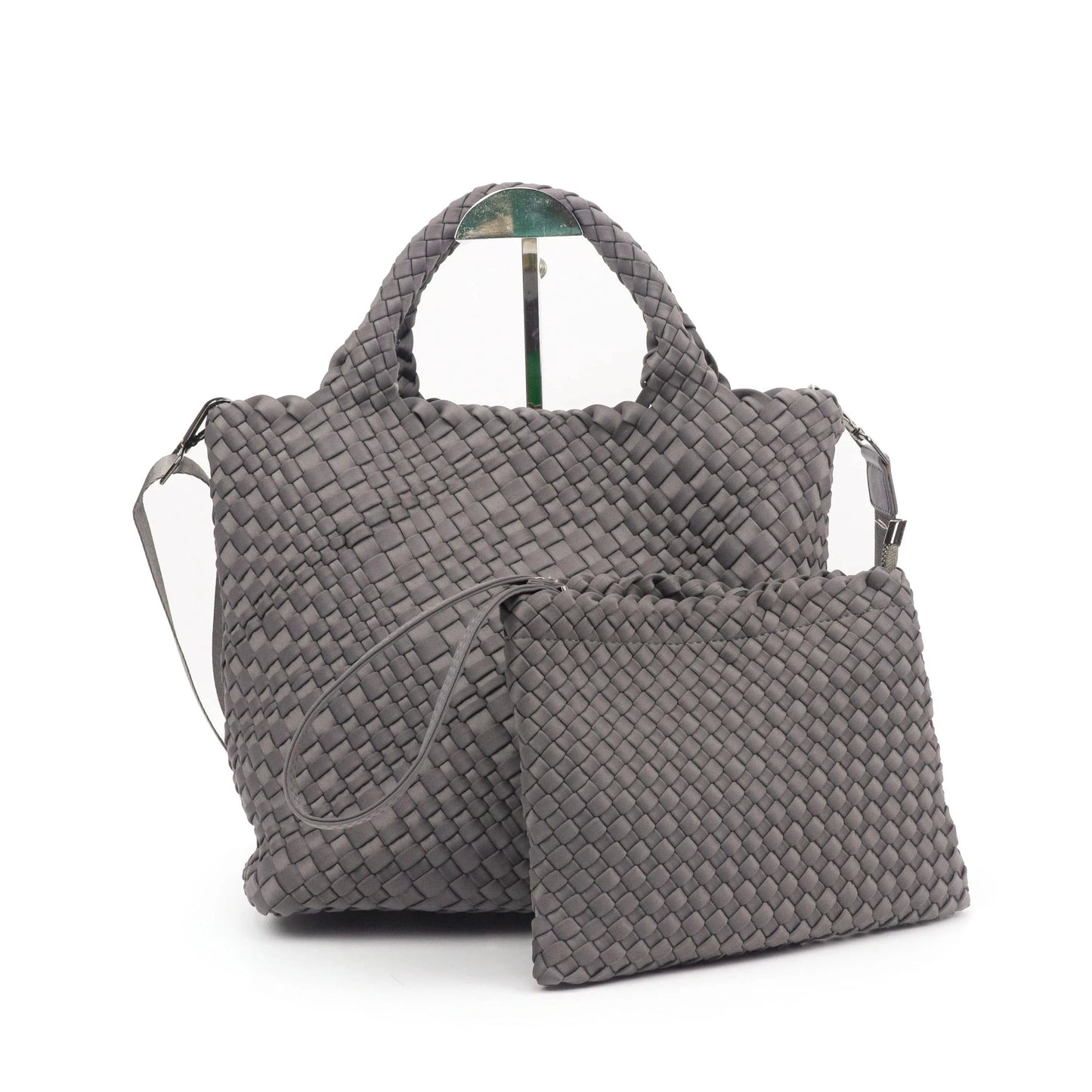 M SW011 GREY 2024 neoprene woven tote bags weave neoprene crossbody purse beach bag with small pouch custom bag