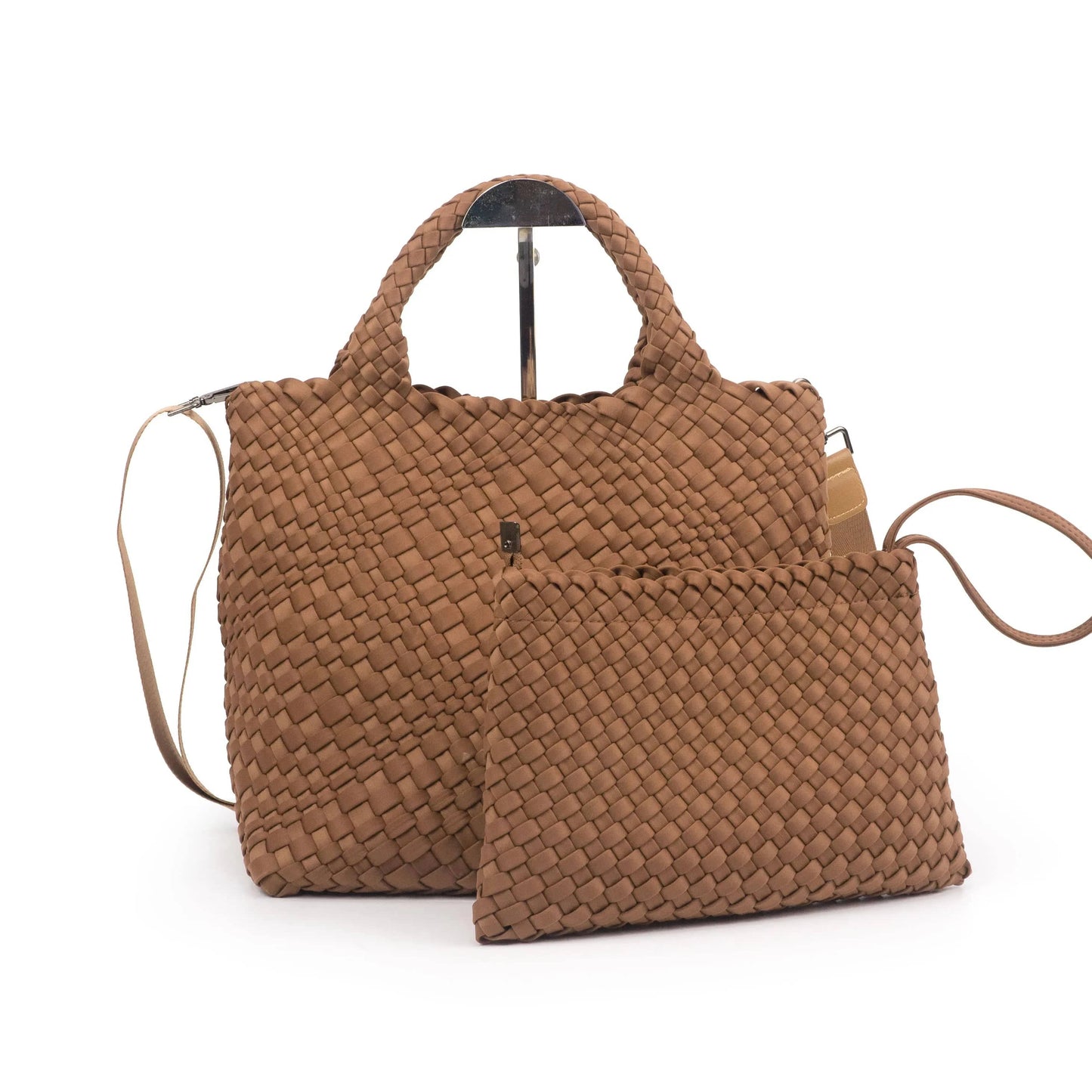M SW012 BROWN 2024 neoprene woven tote bags weave neoprene crossbody purse beach bag with small pouch custom bag