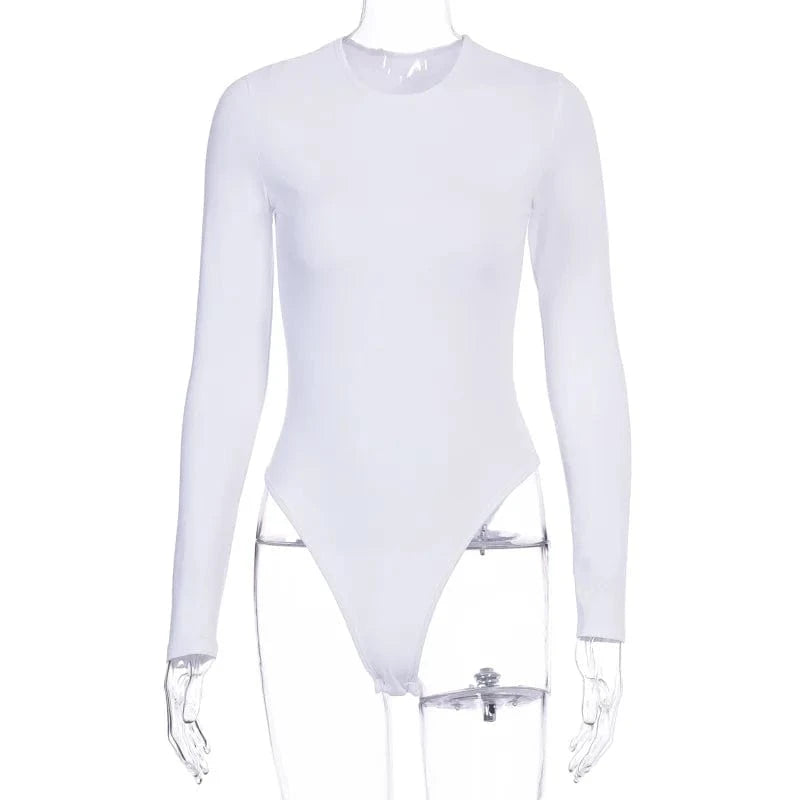 M / White DAMOCHIC Wholesale Long Sleeve Bodysuit Women One-Piece Round Neck Bodysuit Tops Fall Solid Color Slim Seamless Bodysuits 2024