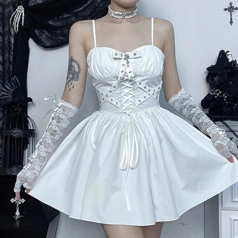 M / White dress Gothic sexy Gothic dress retro Bubble A-line black lolita dress suede beautiful gothic high waist ladies club party dress