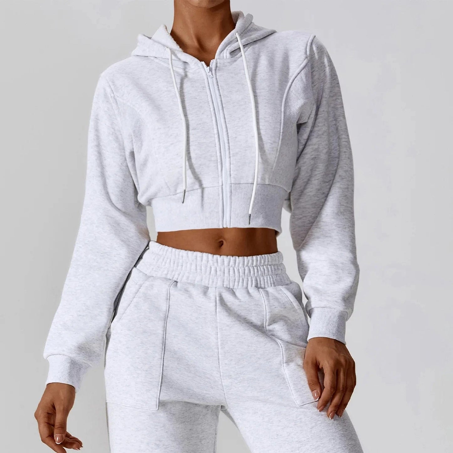 M / white flower ash DAMOCHIC factory 2024 long-sleeved fitness clothing exercise velvet warm hooded women athletic apparel sports sportswear women