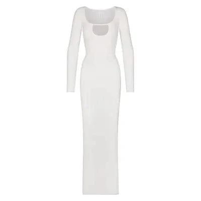 M / White Wholesale 2024 Womens  sexy night dress maxi  a-line elegant bodycon dress autumn and winter  long black maxi dress