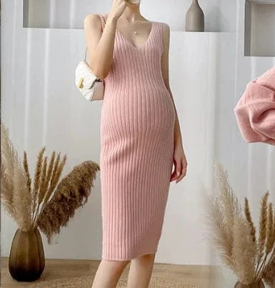 M-XXL Fashion Outgoing New Large Pregnant Women's Cute Pink Knit Pullover Thickened Sweater Two Piece Set