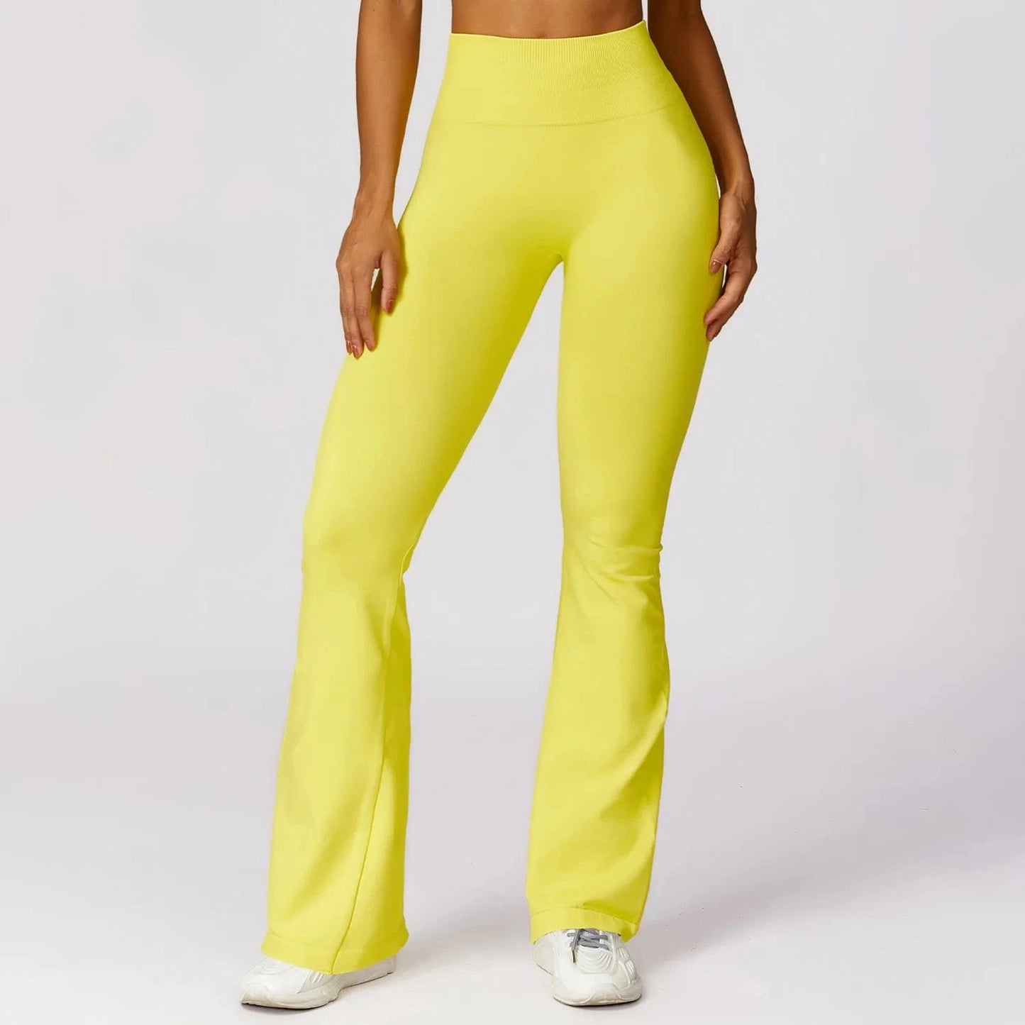 M / Yellow-Flares 2024 Women Zipper Crop top Activewear Suit Bra Flares Seamless Sportswear Fitness Workout Gym Clothing 3 pcs Yoga Set