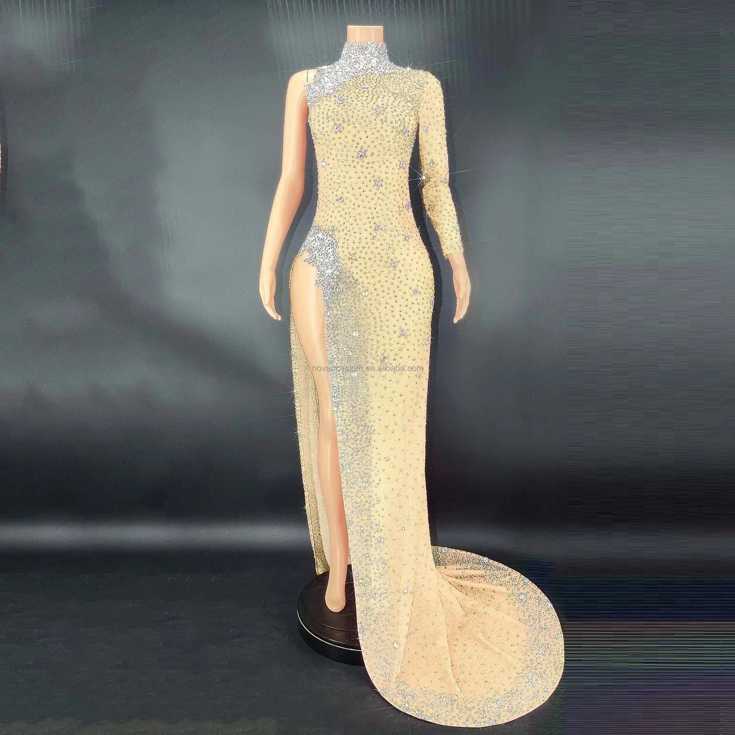 M / Yellow Wholesale Clothing Vendor Mint Stylish Maxi Dress With Long Sleeve Evening Dress One Shoulder Luxury Party Vetement Pour Femme