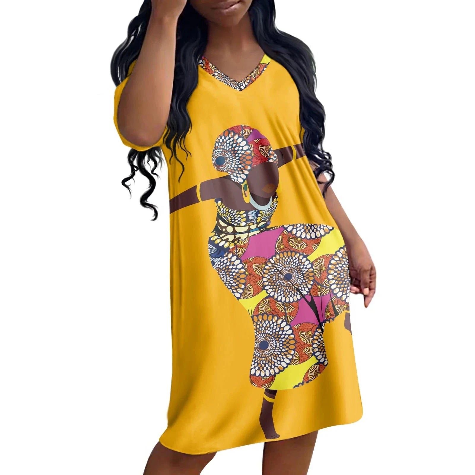 M / YSFB00754 Custom Pattern Afro Black Girls Printed Dress