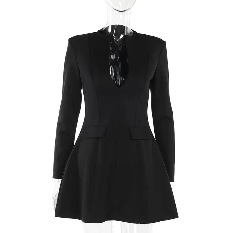 M / Z928DS Black Bomblook Z928DS Elegant Solid Office Lady Blazer Dress Women Hipster Sexy Deep V-Neck Long Sleeve Bodycon Mini Dresses