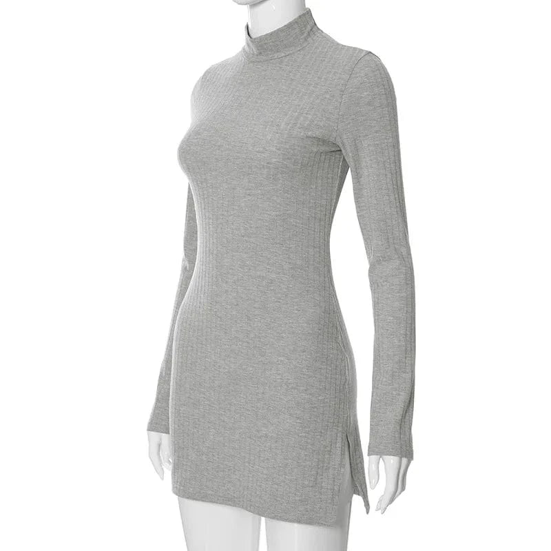 M23ds590 Fashion Fall Winter 2024 O-neck Long Sleeve Sexy Mini Dress Solid Bodycon Casual Outfit Dress For Women Lady