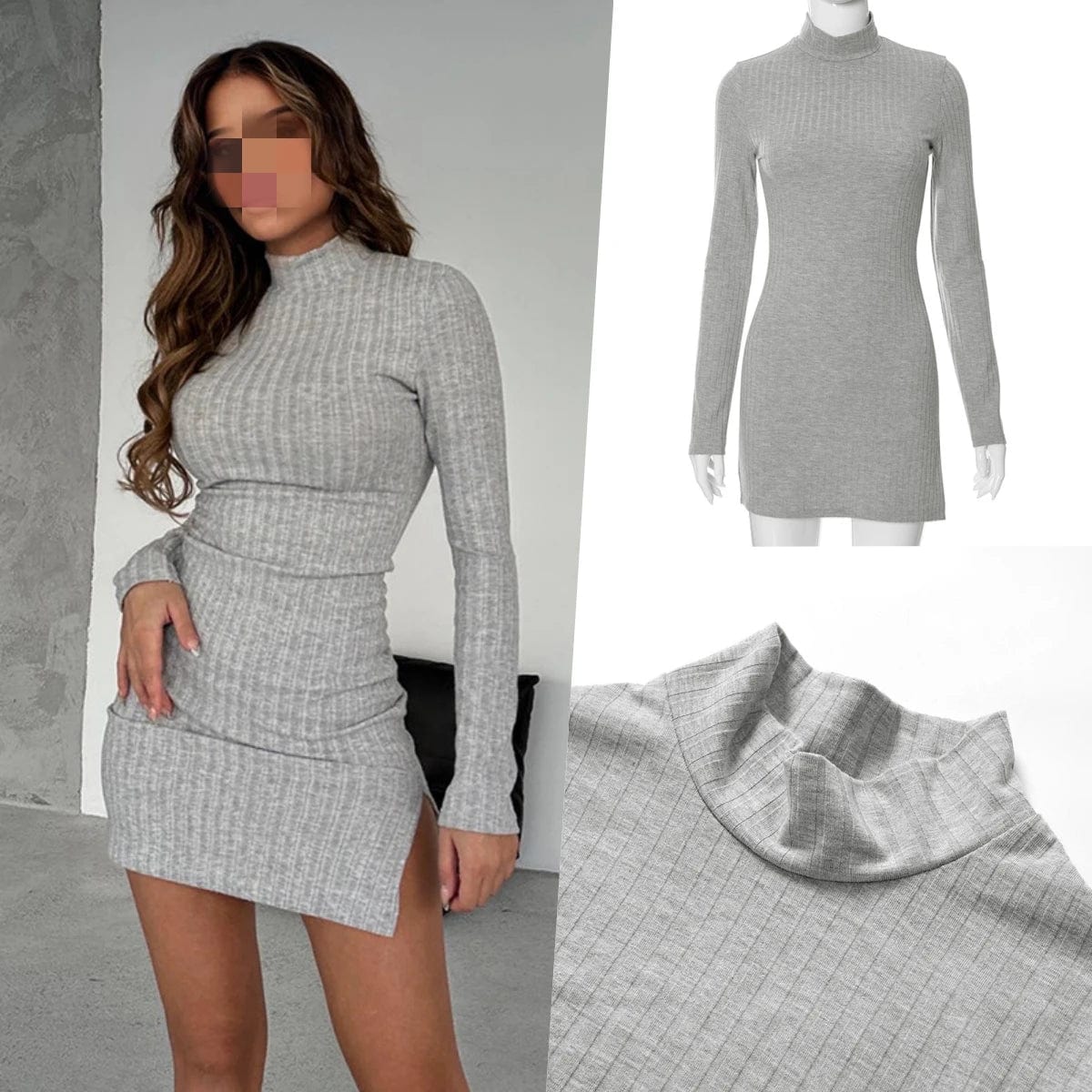 M23ds590 Fashion Fall Winter 2024 O-neck Long Sleeve Sexy Mini Dress Solid Bodycon Casual Outfit Dress For Women Lady